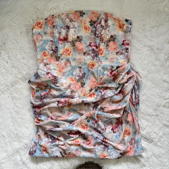 For Love & Lemons Floral Drape Strapless Mini Dress L - Picture 4 of 7